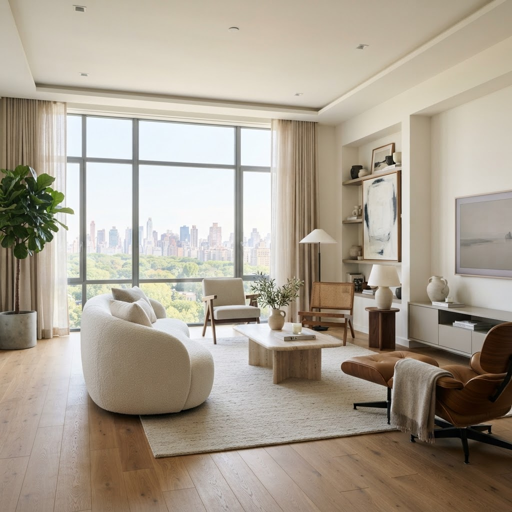 Sala de apartamento moderno con luz natural